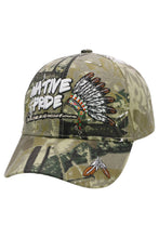 Load image into Gallery viewer, Native Pride Twill Acrylic Velcro Baseball Cap: Hunt Camo
