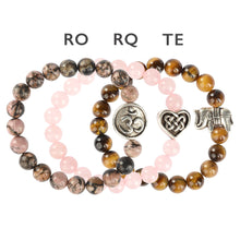 Load image into Gallery viewer, SILVER 8MM INLINE CHARM ENERGY BEAD BRACELETS: ROSE QUARTZ / HEART