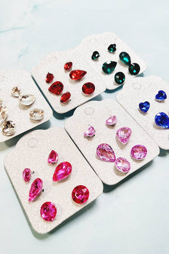 3 Pair Multi Stud Earrings Set