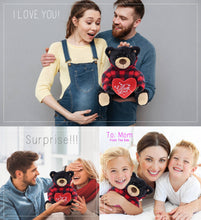 Load image into Gallery viewer, Plush Black Bear with Red Plaid Hoodie &amp; Heart