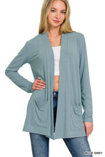 Load image into Gallery viewer, ",....3Q SLEEVE SLOUCHY POCKET OPEN CARDIGAN: BLACK-167488 / XL