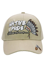 Load image into Gallery viewer, Native Pride Twill Acrylic Velcro Baseball Cap: Khaki