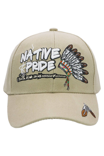 Native Pride Twill Acrylic Velcro Baseball Cap: Khaki