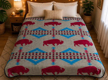 Load image into Gallery viewer, *Buffalo Southwest Queen 2-Ply Flannel Blanket – 80 x 87 Inc: Gray