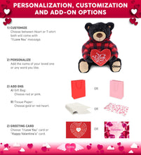 Load image into Gallery viewer, Plush Black Bear with Red Plaid Hoodie &amp; Heart