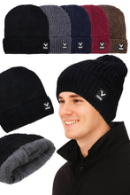 Load image into Gallery viewer, Chenille Fleece Lined Knitted Cuffed Beanie: ASSORTED / ONE SIZE