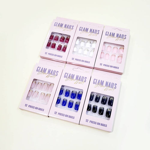 Gold Glitter Pre Glued Press On Nail Set: Assorted Color / ONE SIZE(12)