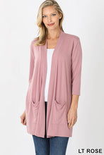 Load image into Gallery viewer, ",....3Q SLEEVE SLOUCHY POCKET OPEN CARDIGAN: BLACK-167488 / XL
