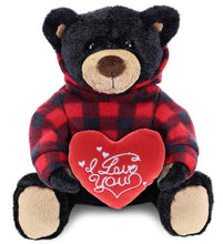 Load image into Gallery viewer, Plush Black Bear with Red Plaid Hoodie &amp; Heart