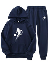 Load image into Gallery viewer, 2pcs Vibrant Basketball-Themed Boys Hooded Sweatshirt &amp; Joggers Set
