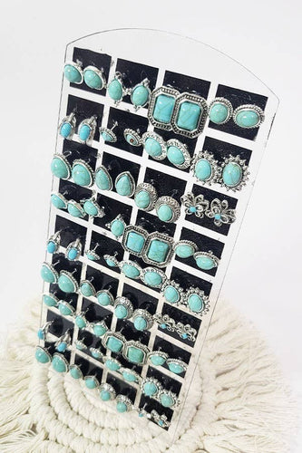 36 Pair Turquoise Stud Earrings with Display Case
