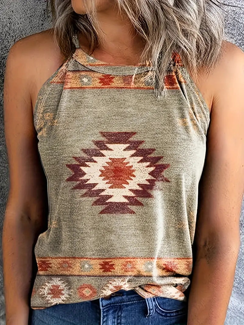 Vintage Geo Print Vest Tank Top