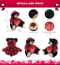 Load image into Gallery viewer, Plush Black Bear with Red Plaid Hoodie &amp; Heart