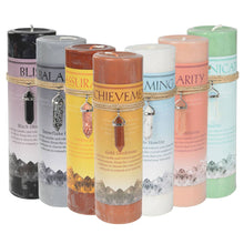 Load image into Gallery viewer, Crystal Energy Pendant Candle: BALANCE - SNOWFLAKE OBSIDIAN (NEW)
