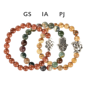 SILVER 8MM INLINE CHARM ENERGY BEAD BRACELETS: TURQUOISE / PAW PRINT