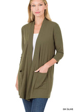 Load image into Gallery viewer, ",....3Q SLEEVE SLOUCHY POCKET OPEN CARDIGAN: BLACK-167488 / XL