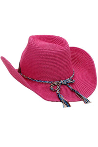 Turquoise Tribal Woven Band Paper Straw Cowboy Hat: White
