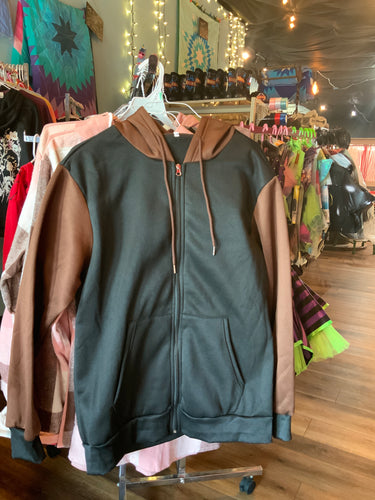 Mens Hoodie Brown and Black Zip up
