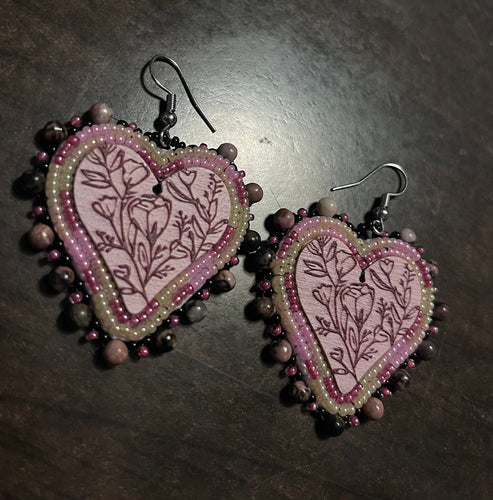 Pink  Heart Beaded Earrings by Trisha