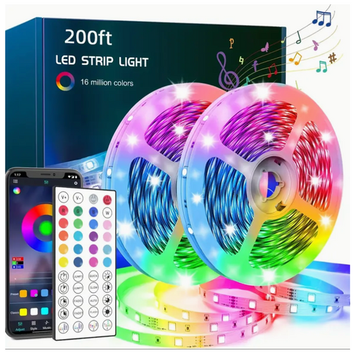Extra Long 200FT Smart Led Strip Lights For Bedroom, RGB LED Lights With App And Remote Control, Home Decor Music Sync Color Changing Lights