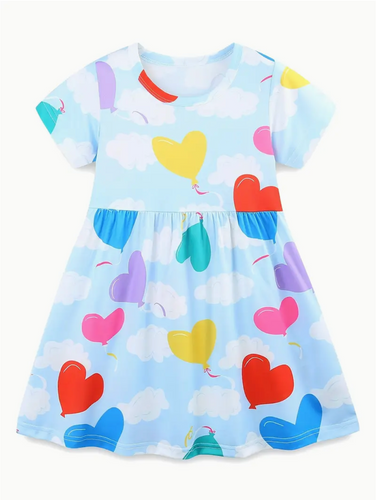 Heart Balloon Clouds Print Dress