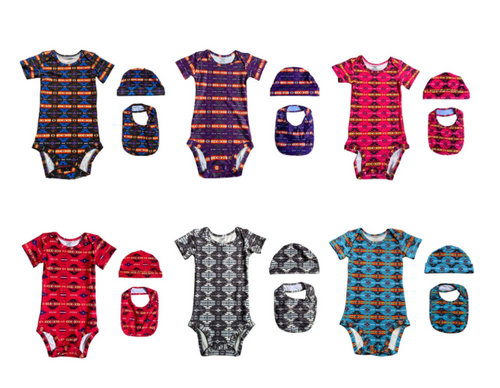 Native Print Baby Onesie, 9pc 6mo, 18pc 12mo, 9pc 18mo