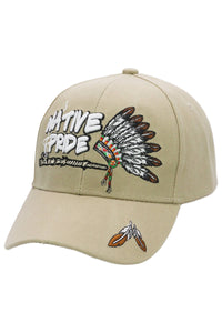 Native Pride Twill Acrylic Velcro Baseball Cap: Khaki