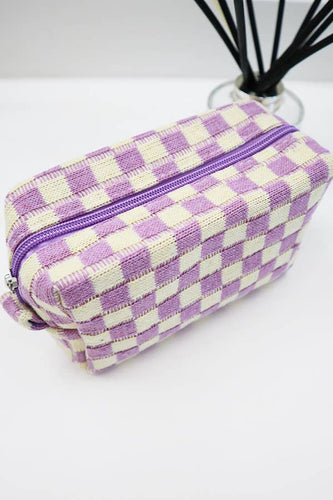 Checkered Knitted Cosmetic Bag: LAVENDER