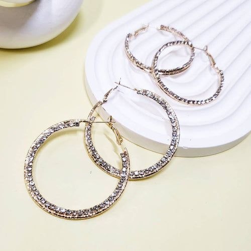 Gold Rhinestone Hoop Earrings: Assorted Color / ONE SIZE(12)