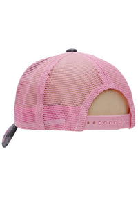 Cowgirl Horseshoe Bling Camo Poly Curved Bill Baseball Cap: Gray/Pink