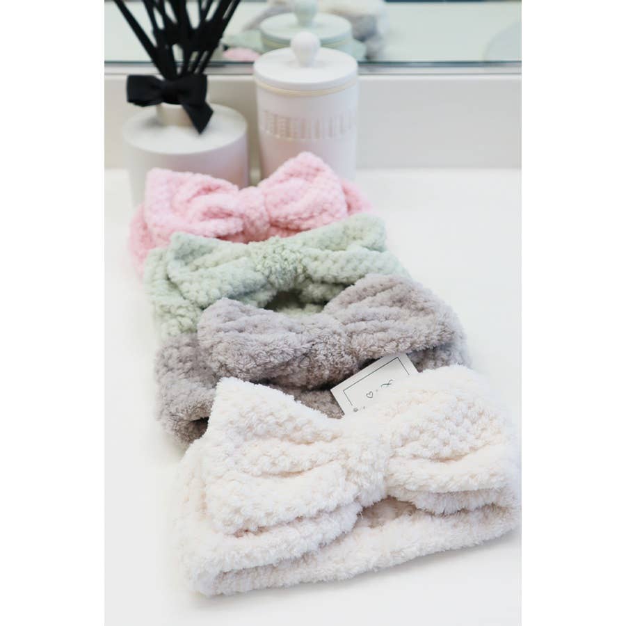 Waffle Texture Premium Bow Spa Headband: MIX COLOR