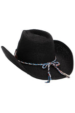 Load image into Gallery viewer, Turquoise Tribal Woven Band Paper Straw Cowboy Hat: White
