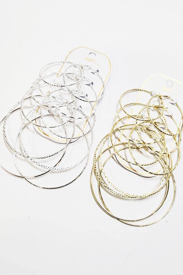 5 Pair Multi Hoop Earrings Set