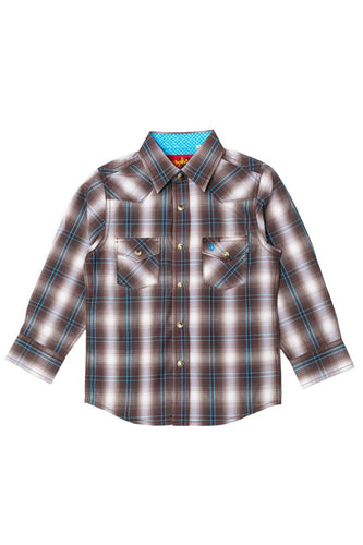 RODEO CLOTHING KID'S PLAID WESTERN LONG SLEEVE SNAP SHIRTS: L (6-7 Yrs)