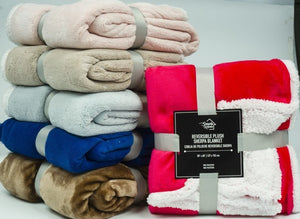 Reversible Plush Sherpa Blanket - 50" x 60" - Assorted